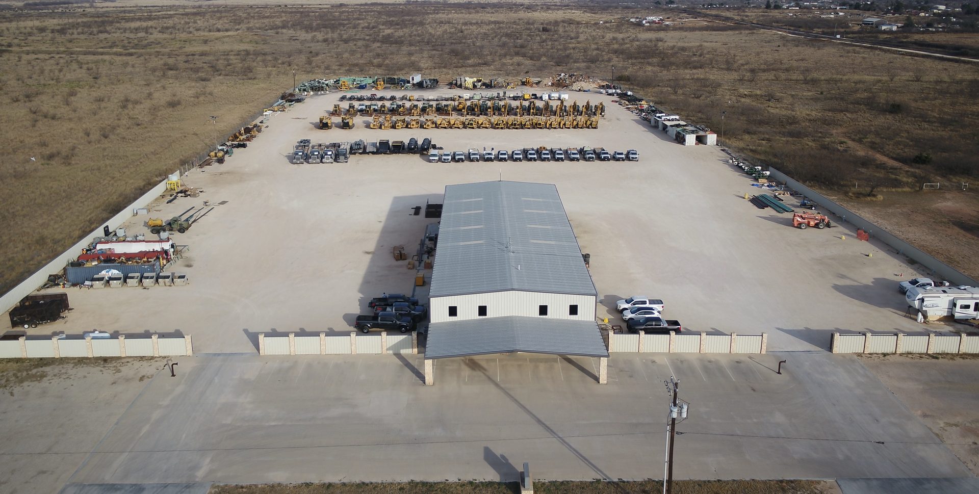 Aerial view of the Keystone Energy Services equipment yard and headquarters in Big Spring, Texas